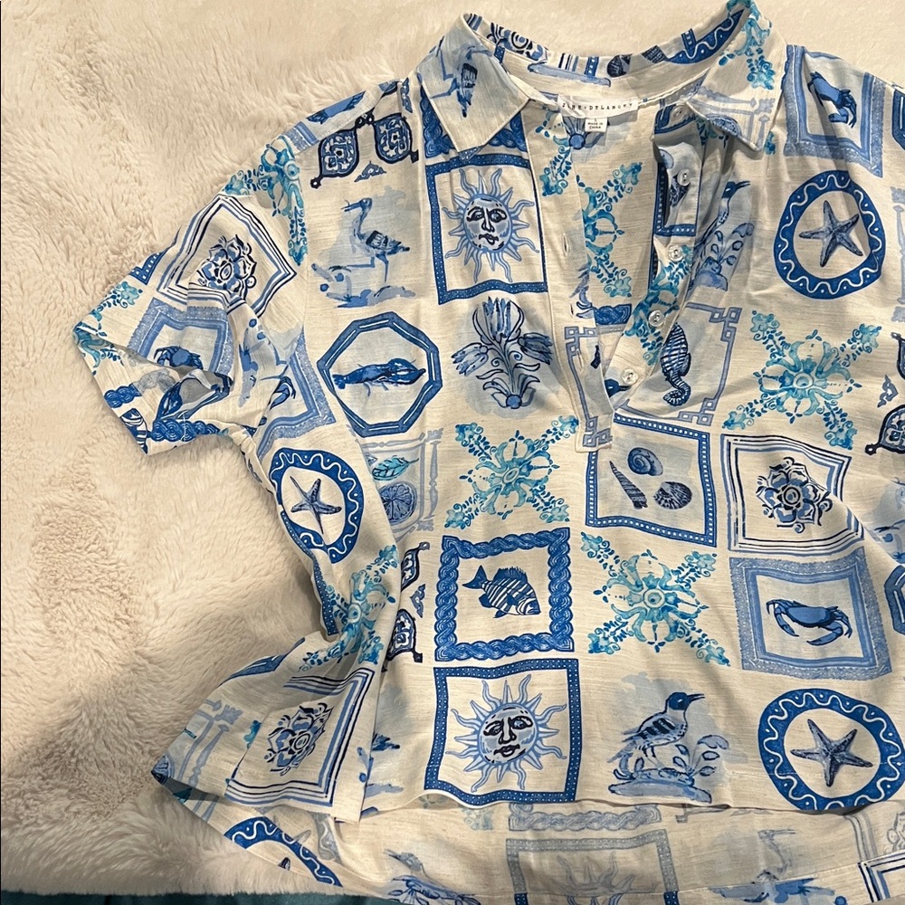 Stylish Blue Patterned Women's Blouse